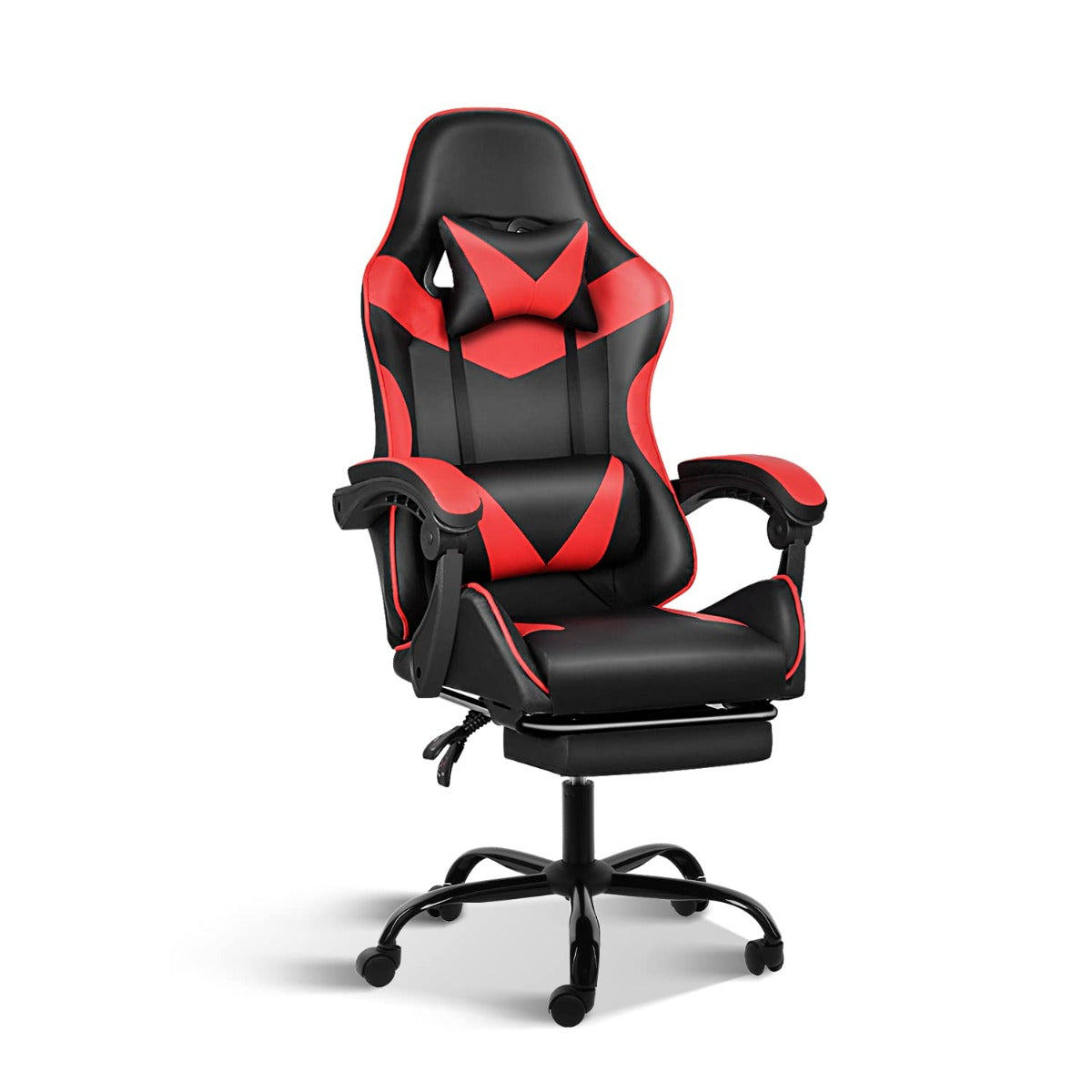 Poltrona Gaming Ergonomica Reclinabile con Poggiapiedi Estraibile, Cuscini Lombare e Cervicale, Altezza Regolabile
