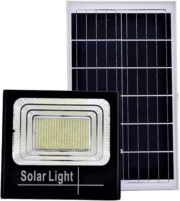 Shunjiuboy Faro LED Solare 100W con Sensore Crepuscolare, Telecomando e Timer, Luce Bianca Fredda 6500K, IP67