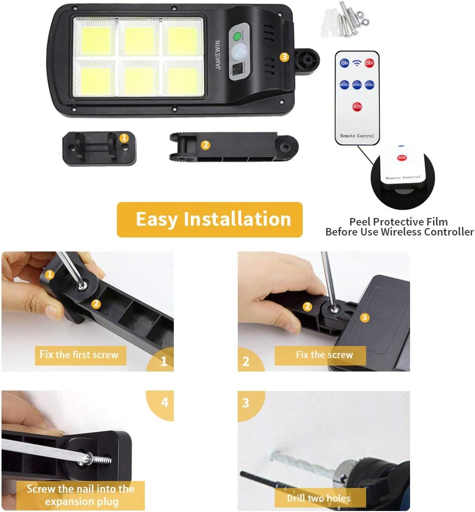 Faro lampione stradale faro led pannello solare sensore movimento 6 cob led
