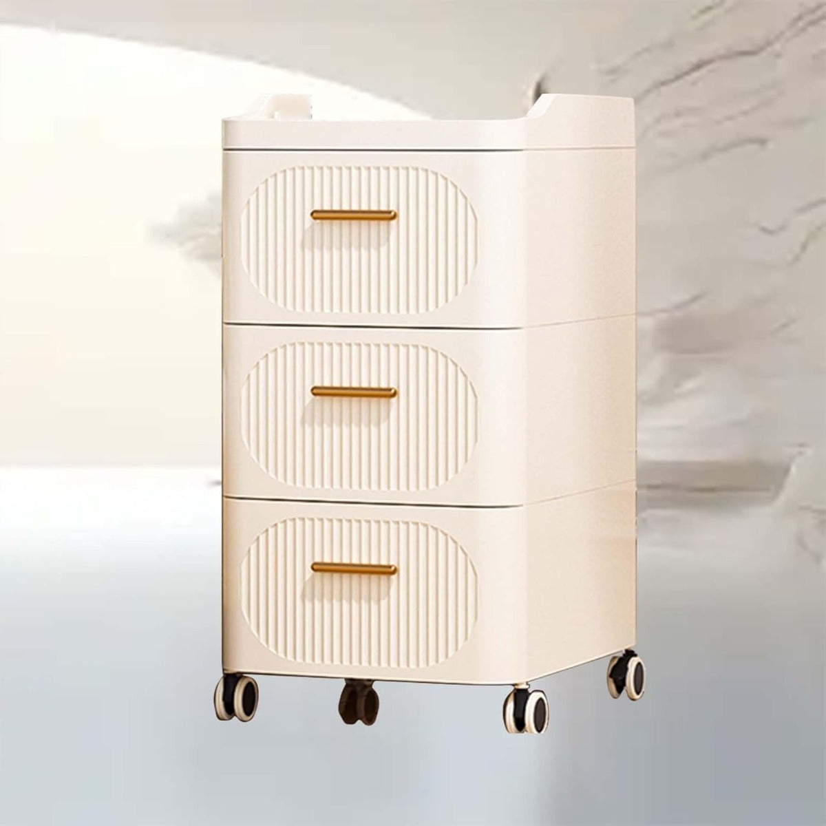 Mobile Contenitore Pieghevole in Plastica con Ruote – 3 Ripiani-Bianco