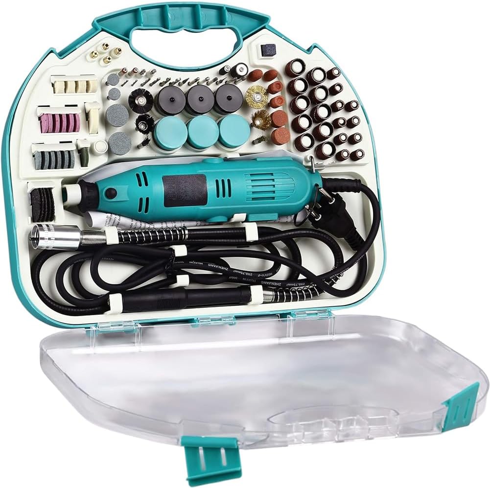 Mini Smerigliatrice Elettrica 180W con Velocità Regolabili e Valigetta 211 accessori - Utensile Rotativo per Bricolage e Fai da Te