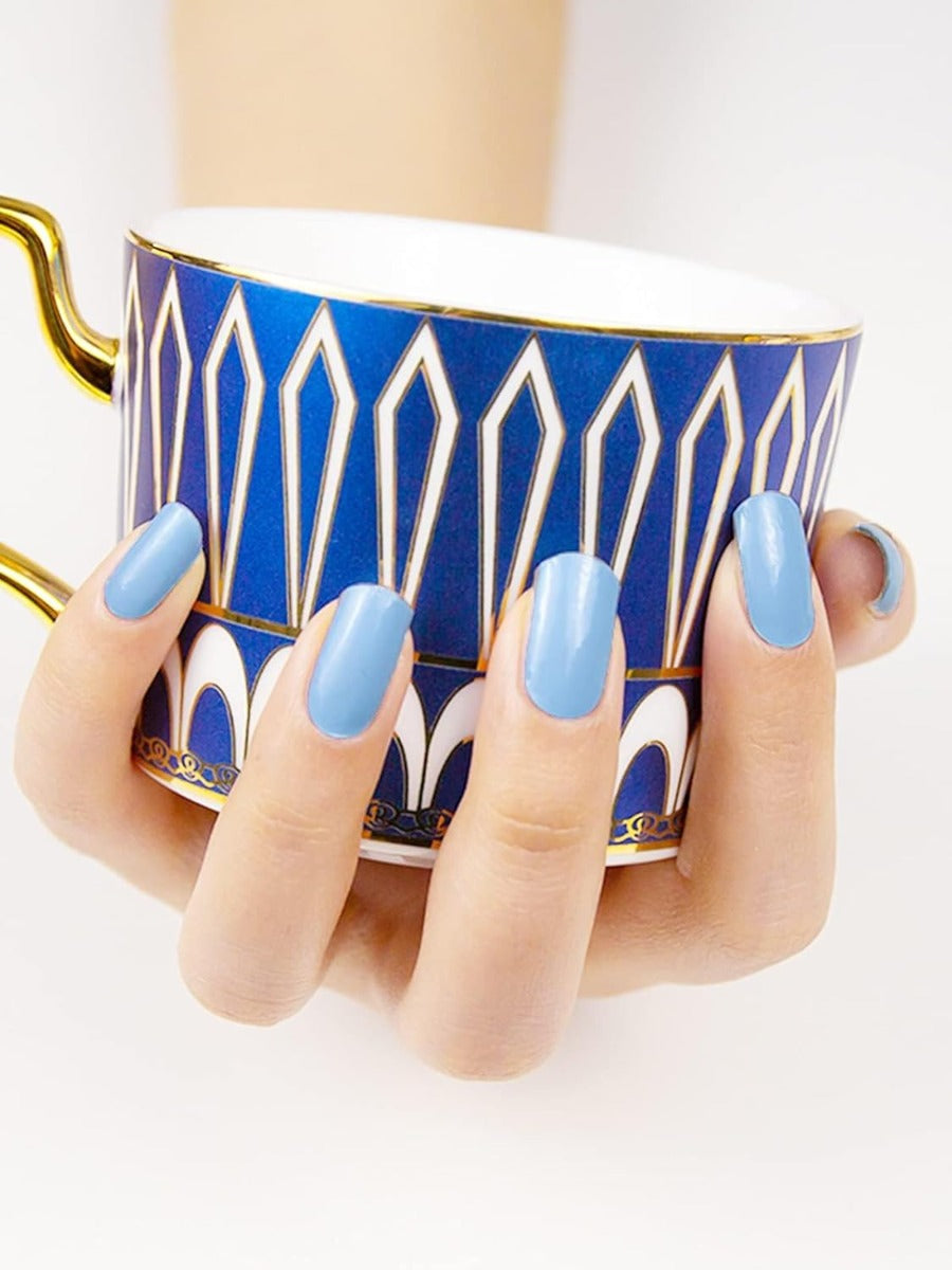 Kit Adesivi per Unghie in Gel Semipolimerizzato - 20 Strisce Autoadesive con Accessori per Manicure cielo blu