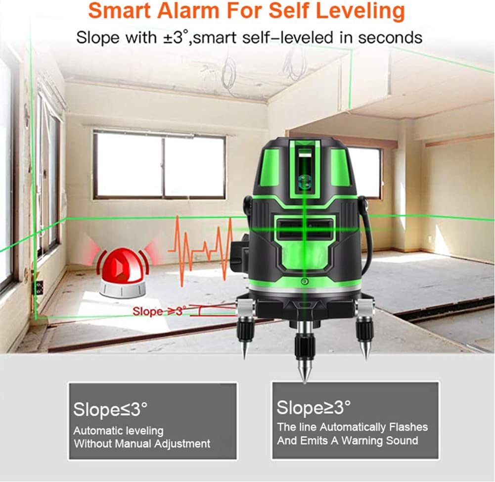 Livella laser multilinea a raggio verde laser autolivellante automatico quattro linee verticali e una orizzontale con punto a piombo base girevole a 360 ° modalità inclinazione e esterno