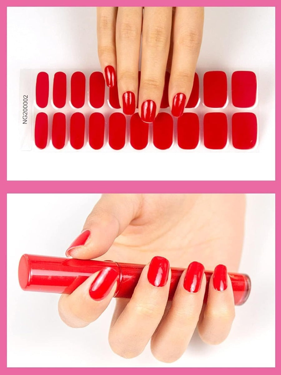 Kit Strisce Adesive per Unghie in Gel - 20 Pezzi con Lima e Bastoncino per Manicure Perfetta rosso