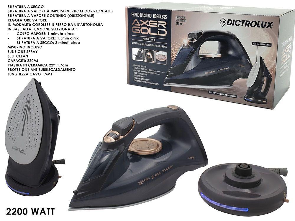 Ferro da stiro cordless senza filo ferro a vapore 2 IN 1 2200W piastra ceramica