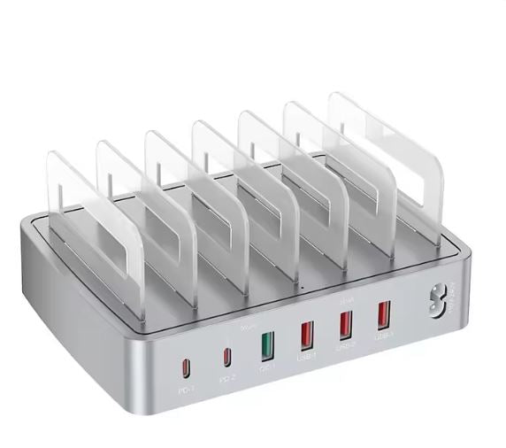 Stazione di ricarica multipla 6 in 1 con 4 porte USB-A e 2 porte USB-C, potenza massima 45W