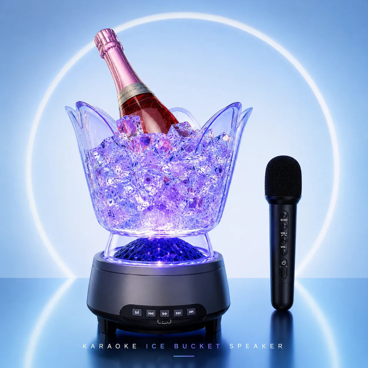 Secchiello Ghiaccio Karaoke Bluetooth con Microfono Wireless RGB – Ice Bucket Speaker LED Portatile per Feste, Spiaggia e Aperitivi – Effetti Luminosi Multicolor