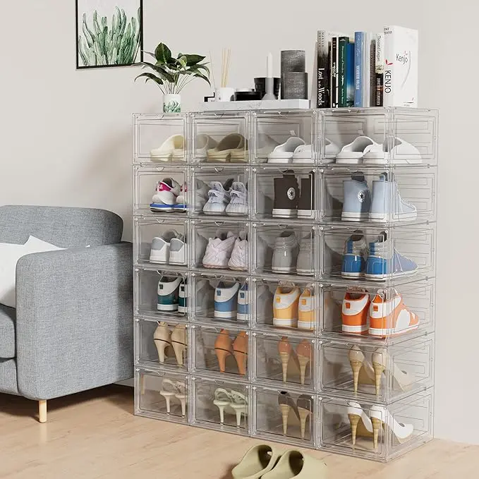 Scarpiera Impilabile Trasparente – 6 Ripiani con Sportello e Ventilazione