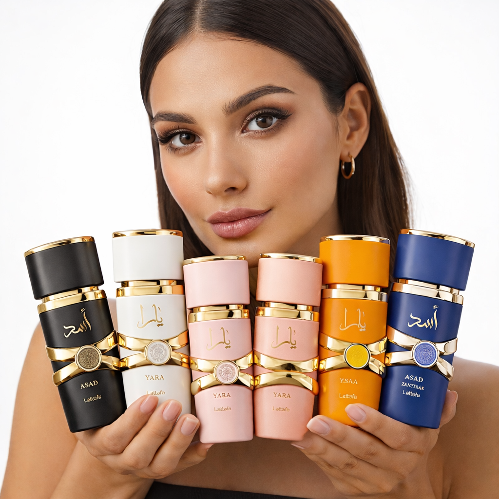 Set Profumi Lattafa 5 Pezzi – Kit 3 Femminili Yara + 2 Maschili Asad | Fragranze Arabe 30 ml