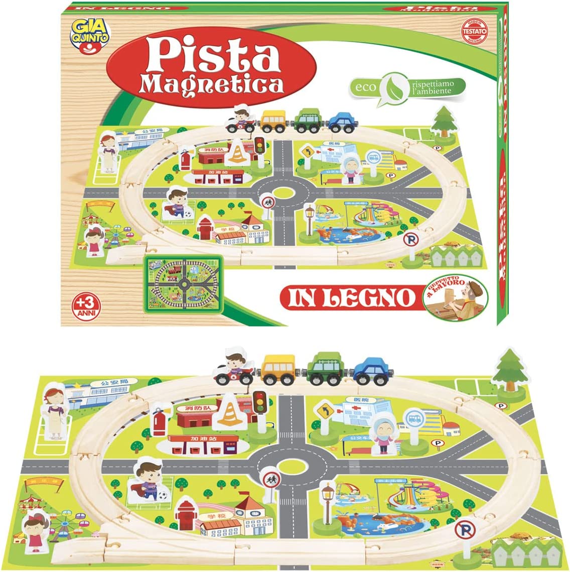 Pista magnetica in legno percorso macchinine giocattolo gioco per bambini +3anni