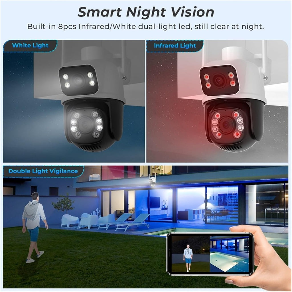 Telecamera di Sorveglianza Wi-Fi 8MP 4K Outdoor - Doppio Obiettivo, Rotazione PTZ, Tracciamento Automatico e Visione Notturna a Colori