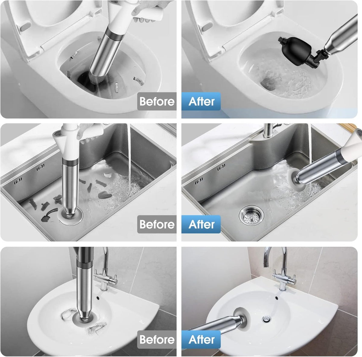 Kit Disostruzione per Scarichi a Pressione - Strumento Manuale per WC, Lavandini e Docce
