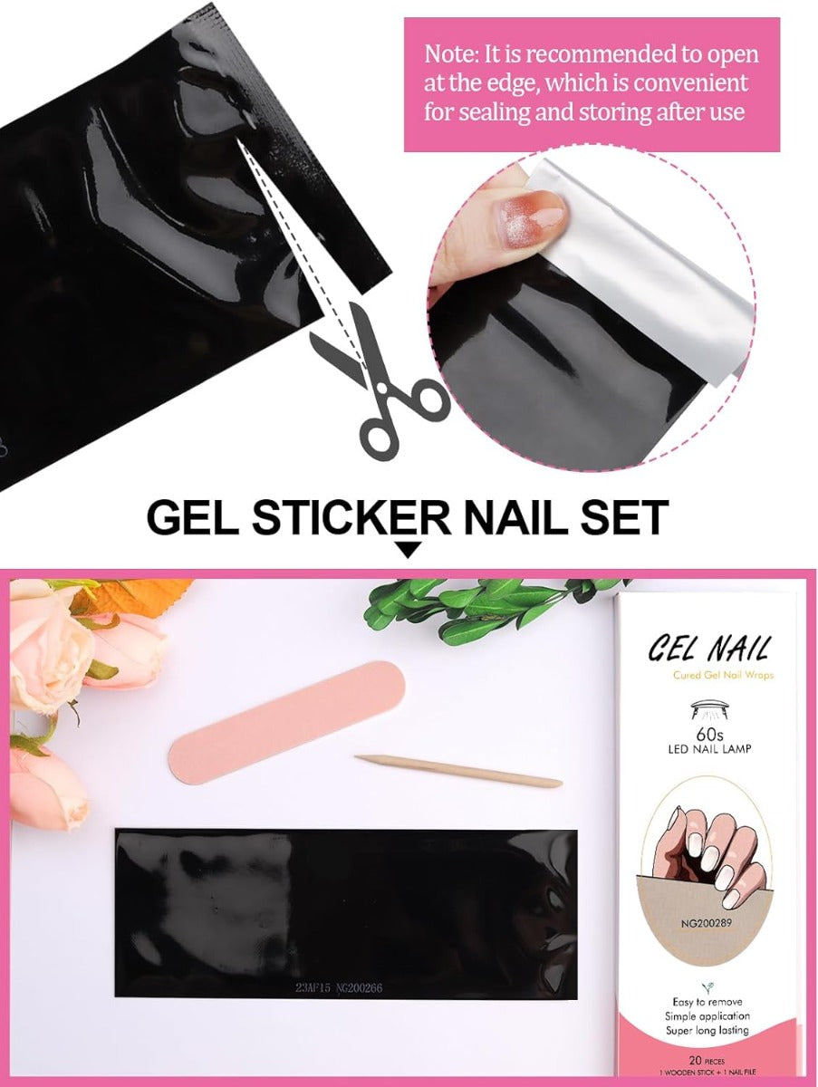 Kit Adesivi per Unghie in Gel Semipolimerizzato - 20 Strisce Autoadesive con Accessori per Manicure bianco solido