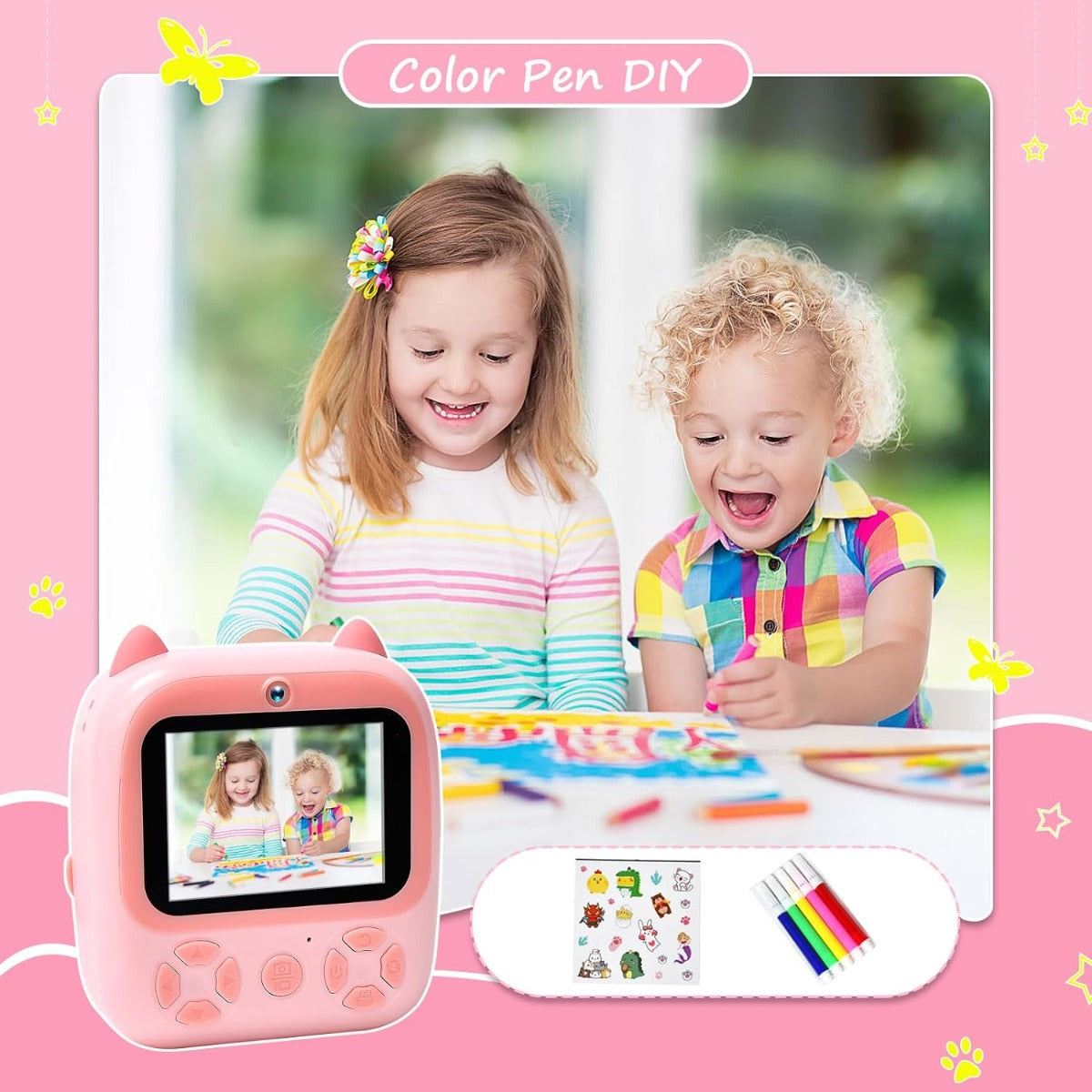 Fotocamera istantanea per bambini 48 MP doppia lente digitale 1080p con 3 rotoli di carta