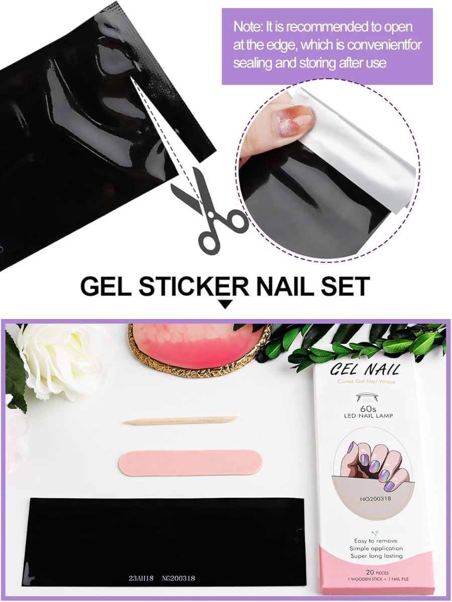 Kit Adesivi per Unghie in Gel Semipolimerizzato - 20 Strisce Autoadesive con Accessori per Manicure Glitter lilla-viola