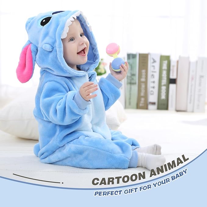 Costume da Animale per Bimbi 100 cm - Baby Stitch in Flanella Morbida, Calda e Confortevole