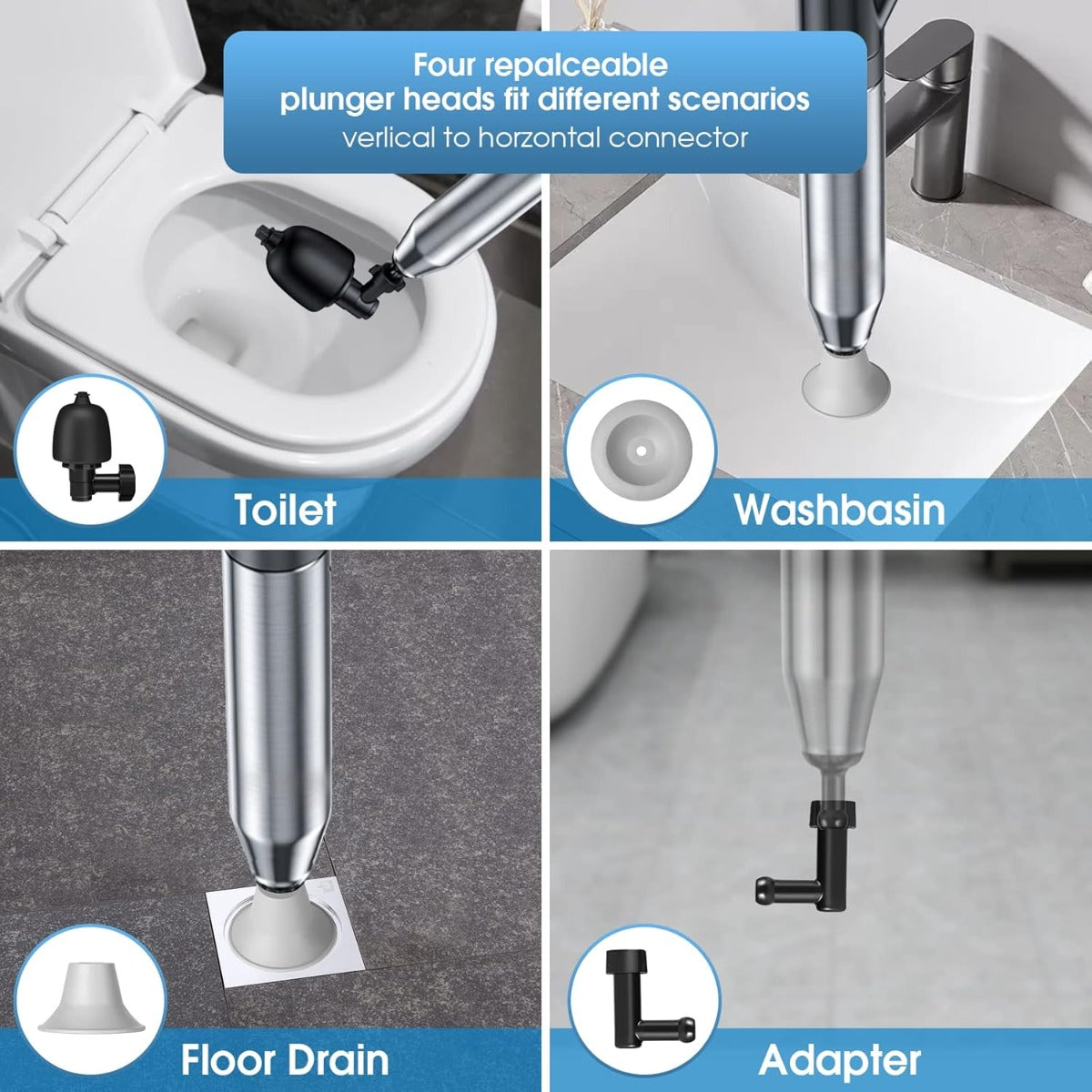 Kit Disostruzione per Scarichi a Pressione - Strumento Manuale per WC, Lavandini e Docce