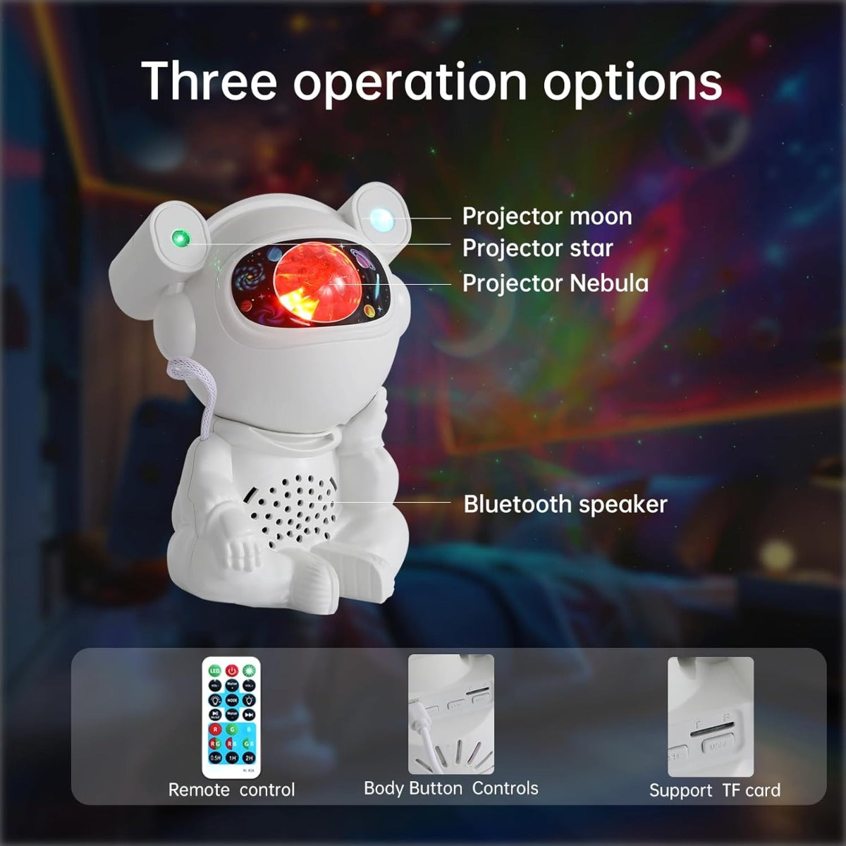 Proiettore Galassia Astronauta con Musica Bluetooth, Timer e Controllo Remoto – Lampada LED Nebulosa per Camera da Letto e Decorazione Ambiente