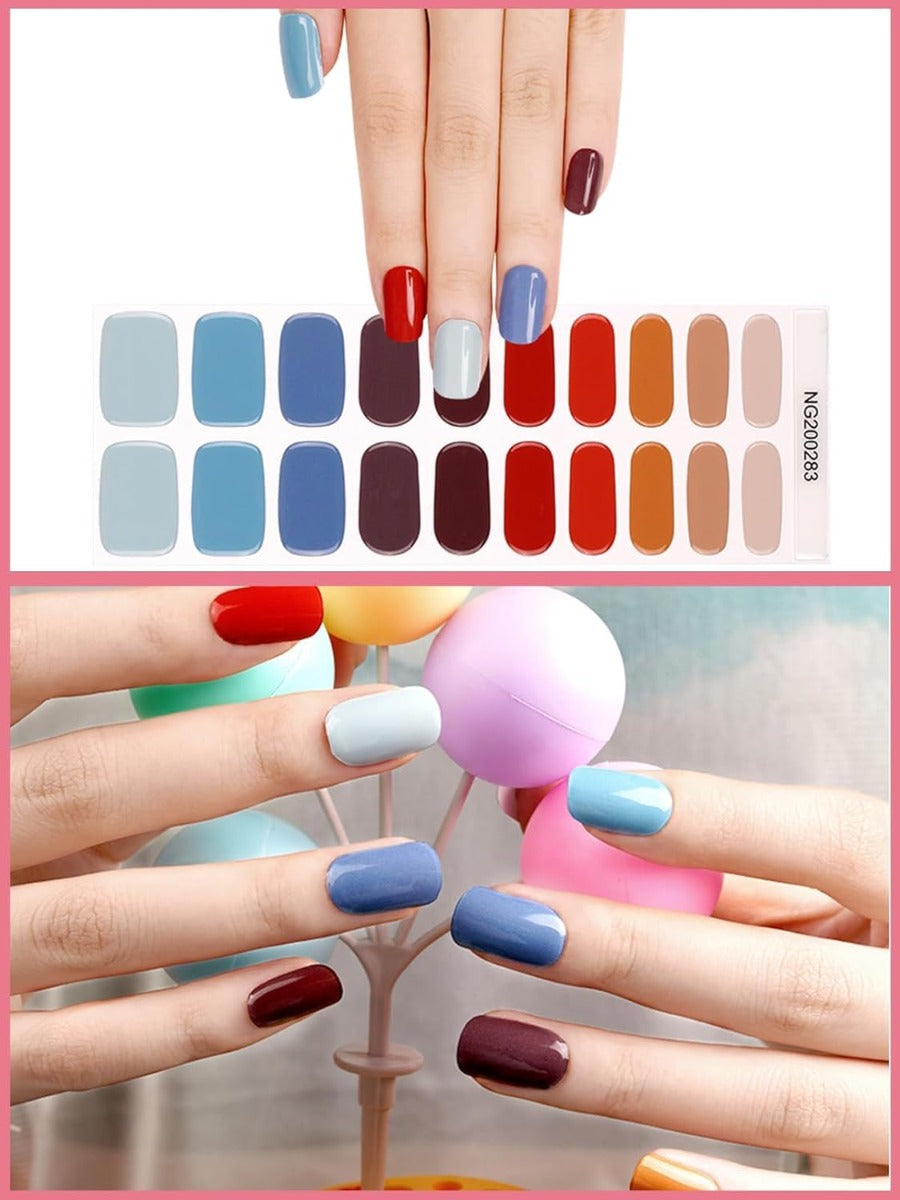 Kit Adesivi per Unghie in Gel Semipolimerizzato - 20 Strisce Autoadesive con Accessori per Manicure colorate