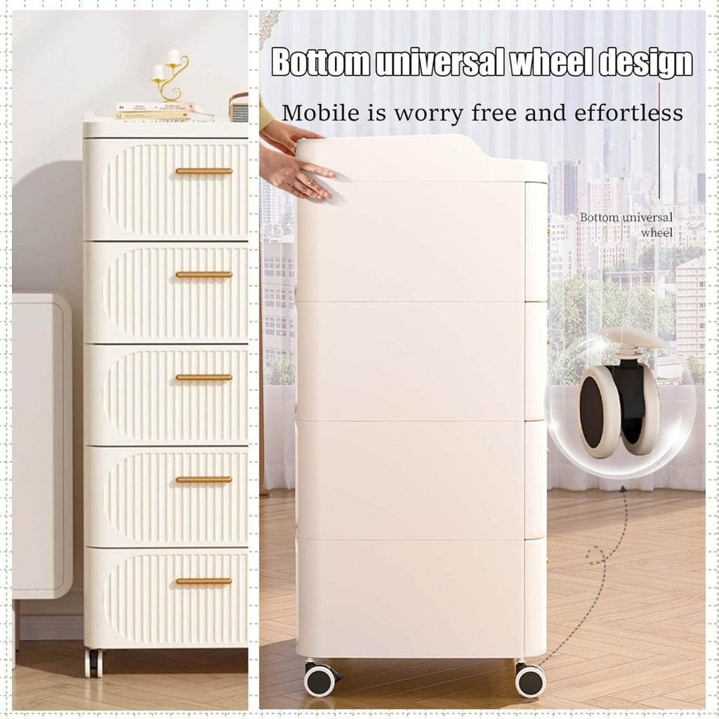 Mobile Contenitore Pieghevole in Plastica con Ruote – 5 Ripiani-Bianco.