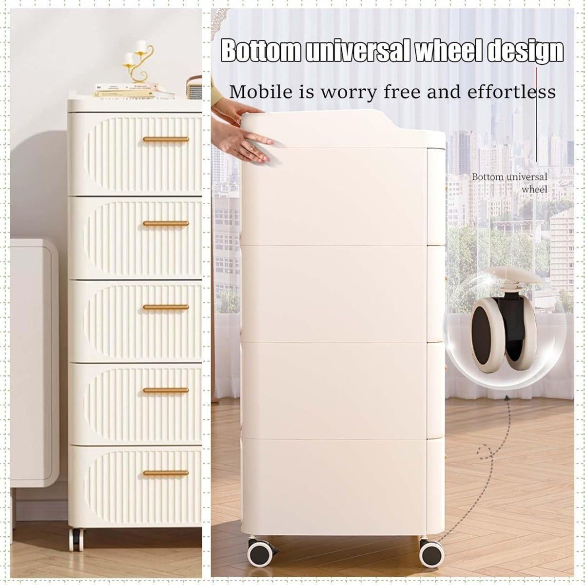 Mobile Contenitore Pieghevole in Plastica con Ruote – 5 Ripiani-Bianco.
