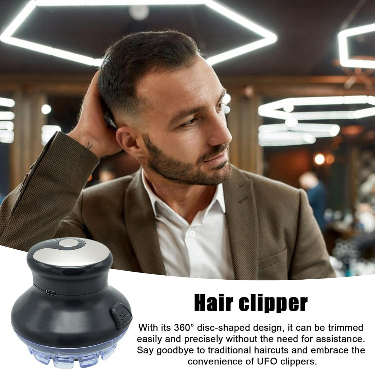 Tagliacapelli Elettrico Uomo 360° UFO - Senza Fili, Ricaricabile USB