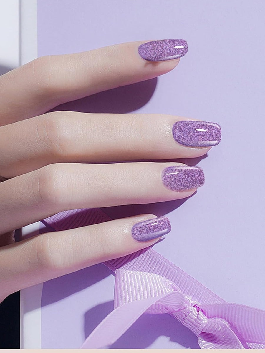 Kit Adesivi per Unghie in Gel Semipolimerizzato - 20 Strisce Autoadesive con Accessori per Manicure Glitter lilla-viola