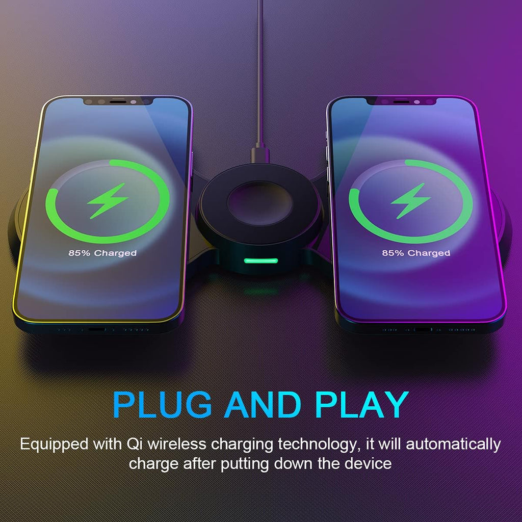 Caricatore Wireless 3 in 1 Andowl Q-WX700 – Stazione di Ricarica Rapida 20W per Smartphone, Smartwatch e Auricolari