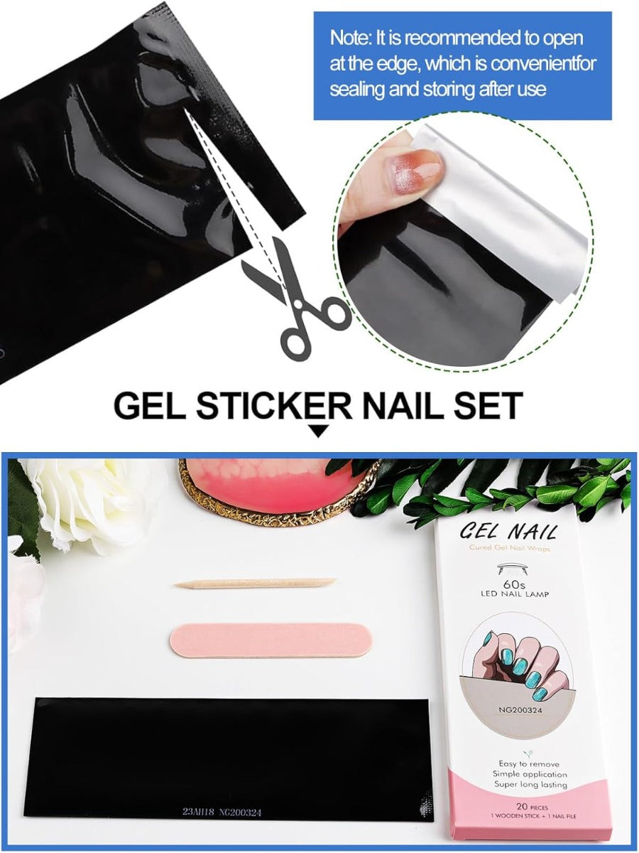 Kit Adesivi per Unghie in Gel Semipolimerizzato - 20 Strisce Autoadesive con Accessori per Manicure Glitter Blu Scuro
