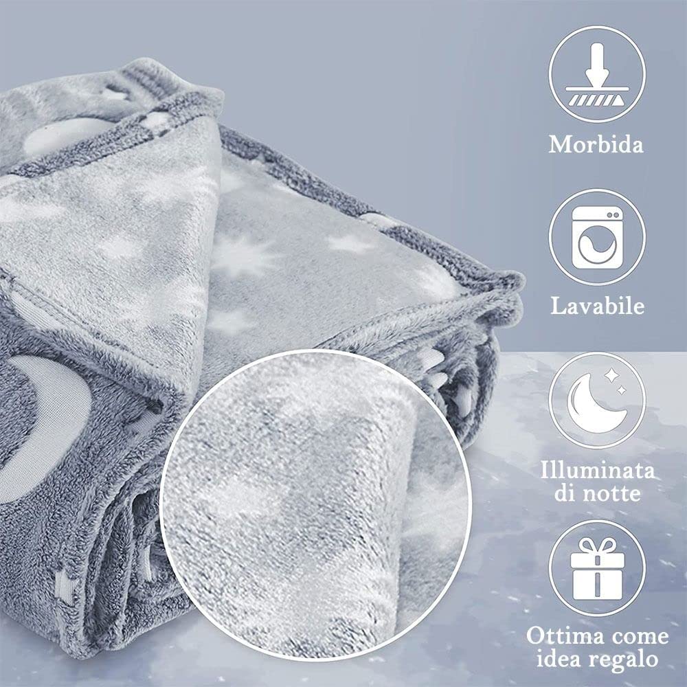 Coperta Magica per bambini plaid in pile con stelle che si illuminano al buio morbida