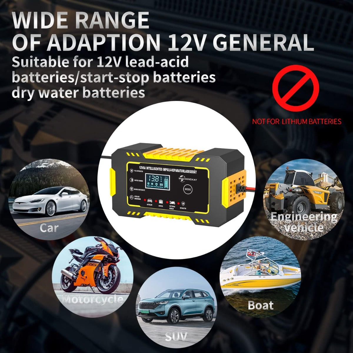 Caricabatterie Auto 12V 6A con Display LCD e Funzione di Riparazione a Impulsi