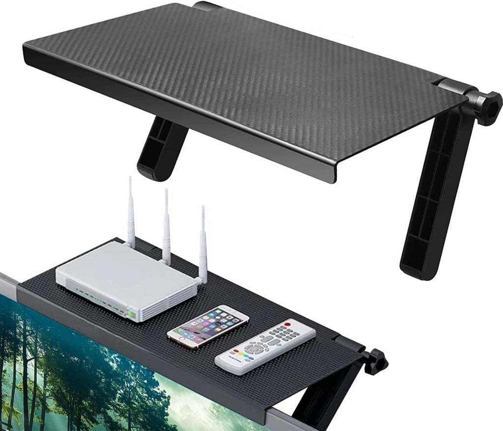 Supporto monitor staffa router pieghevole, 33x16 cm vassoio superiore tv ripiano per decoder tv box regolabile