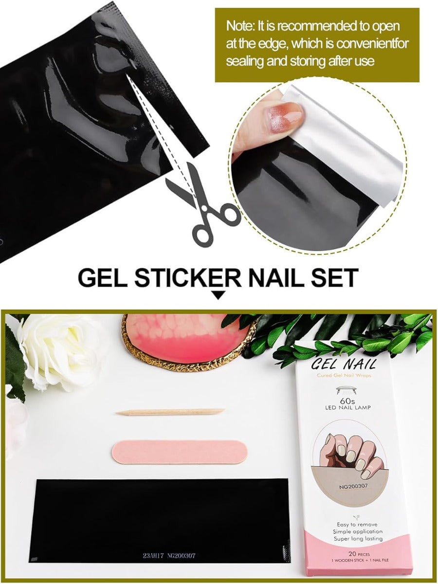 Kit Adesivi per Unghie in Gel Semipolimerizzato - 20 Strisce Autoadesive con Accessori per Manicure giallo oro