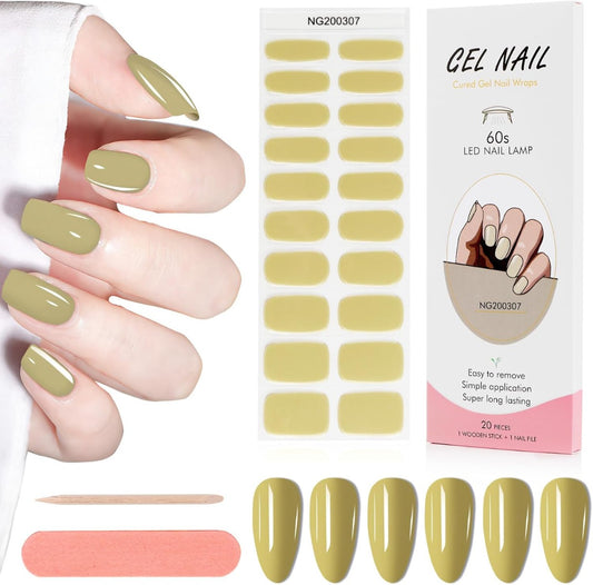 Kit Adesivi per Unghie in Gel Semipolimerizzato - 20 Strisce Autoadesive con Accessori per Manicure giallo oro