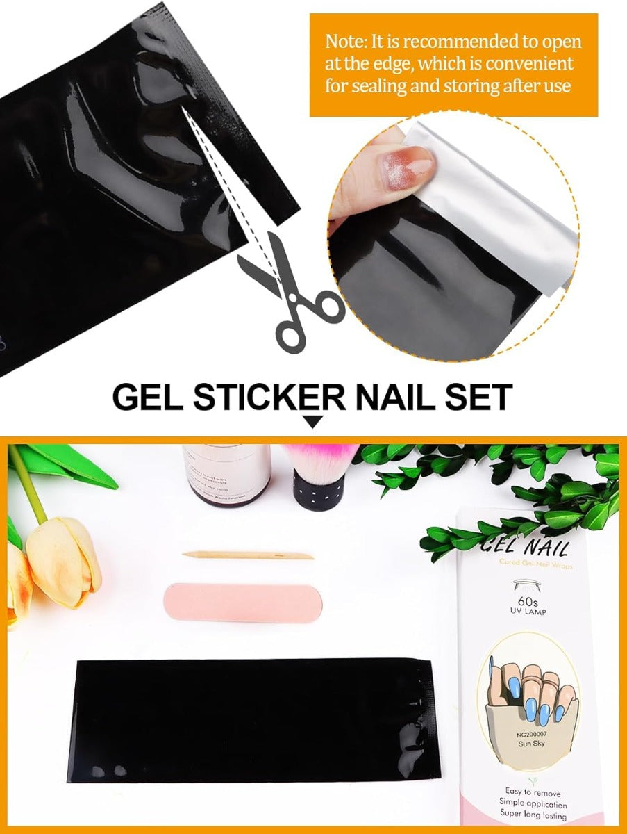Kit Adesivi per Unghie in Gel Semipolimerizzato - 20 Strisce Autoadesive con Accessori per Manicure cielo blu