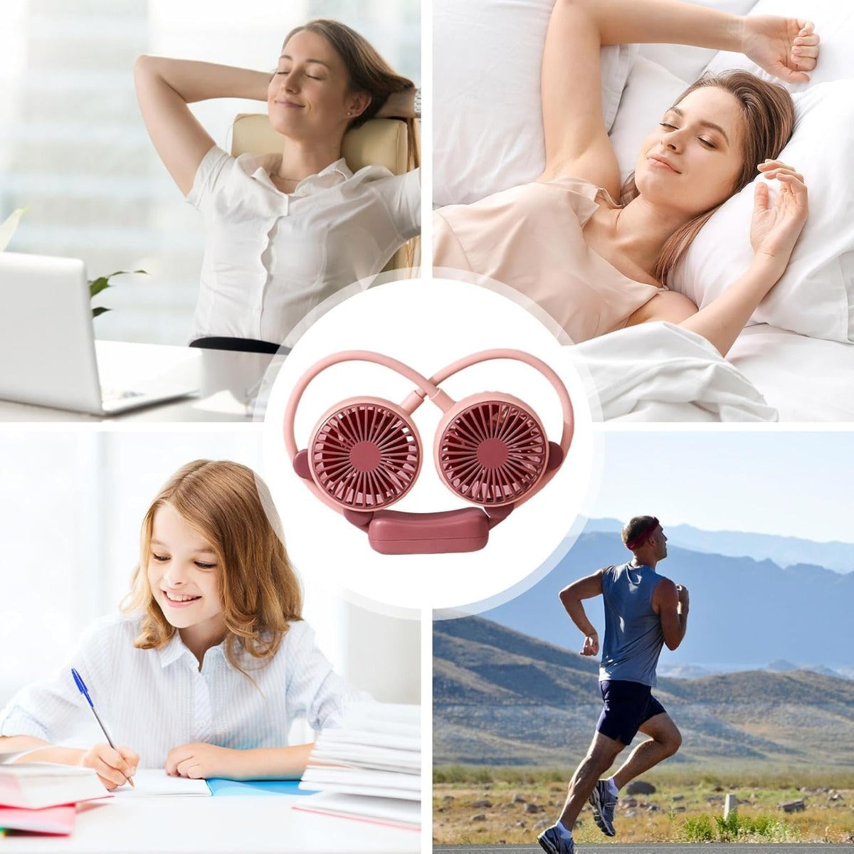 Ventilatore Portatile da Collo Ricaricabile – Ventilatore a Mani Libere con Doppia Testa, Regolabile a 360°, 2 Velocità – Silenzioso per Casa, Sport e Attività all’Aperto