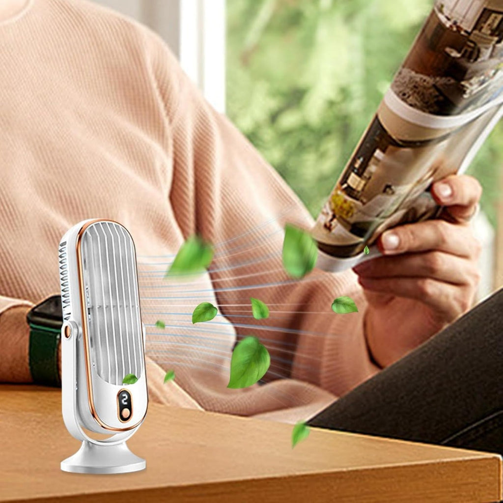 Ventilatore da Tavolo Senza Pale 720°, Silenzioso, Ricaricabile, 5 Velocità