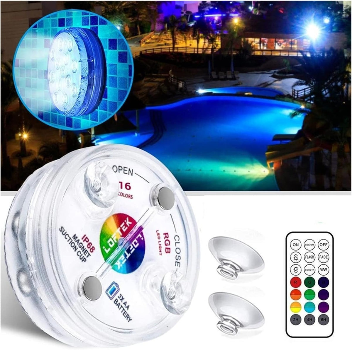 Luce da piscina LED RGB con controllo remoto RF - 13 LED sommersi con 16 colori IP68 impermeabile