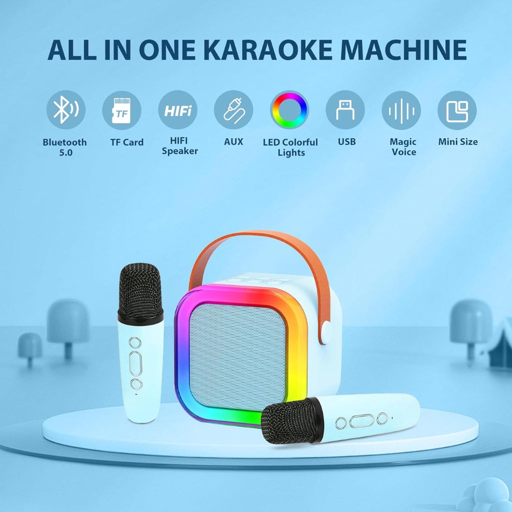 Microfono Karaoke Portatile Wireless Bluetooth 5.0 con Audio HD, Batteria Ricaricabile, Luci LED e Effetti Sonori per Feste Bambini e Adulti