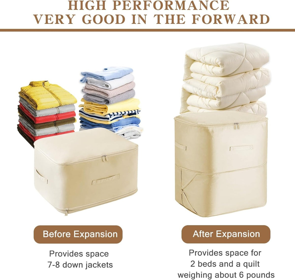 Custodie Pieghevoli per Piumoni Kit 54x42x60cm - Organizer Autocomprimente Ultra Salvaspazio (albicocca)