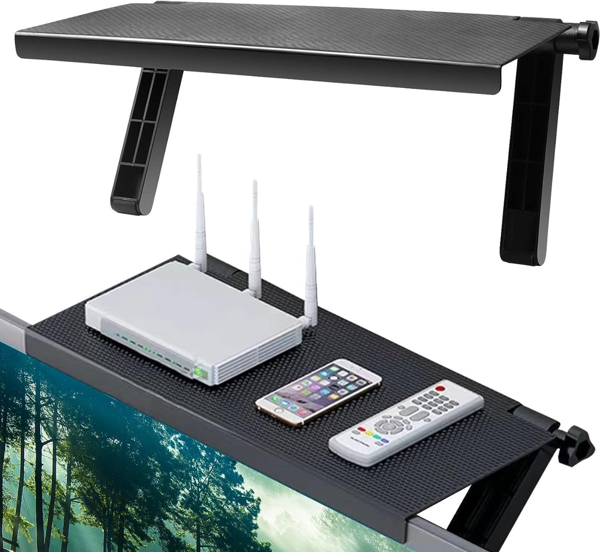 Supporto monitor staffa router pieghevole, 33x16 cm vassoio superiore tv ripiano per decoder tv box regolabile