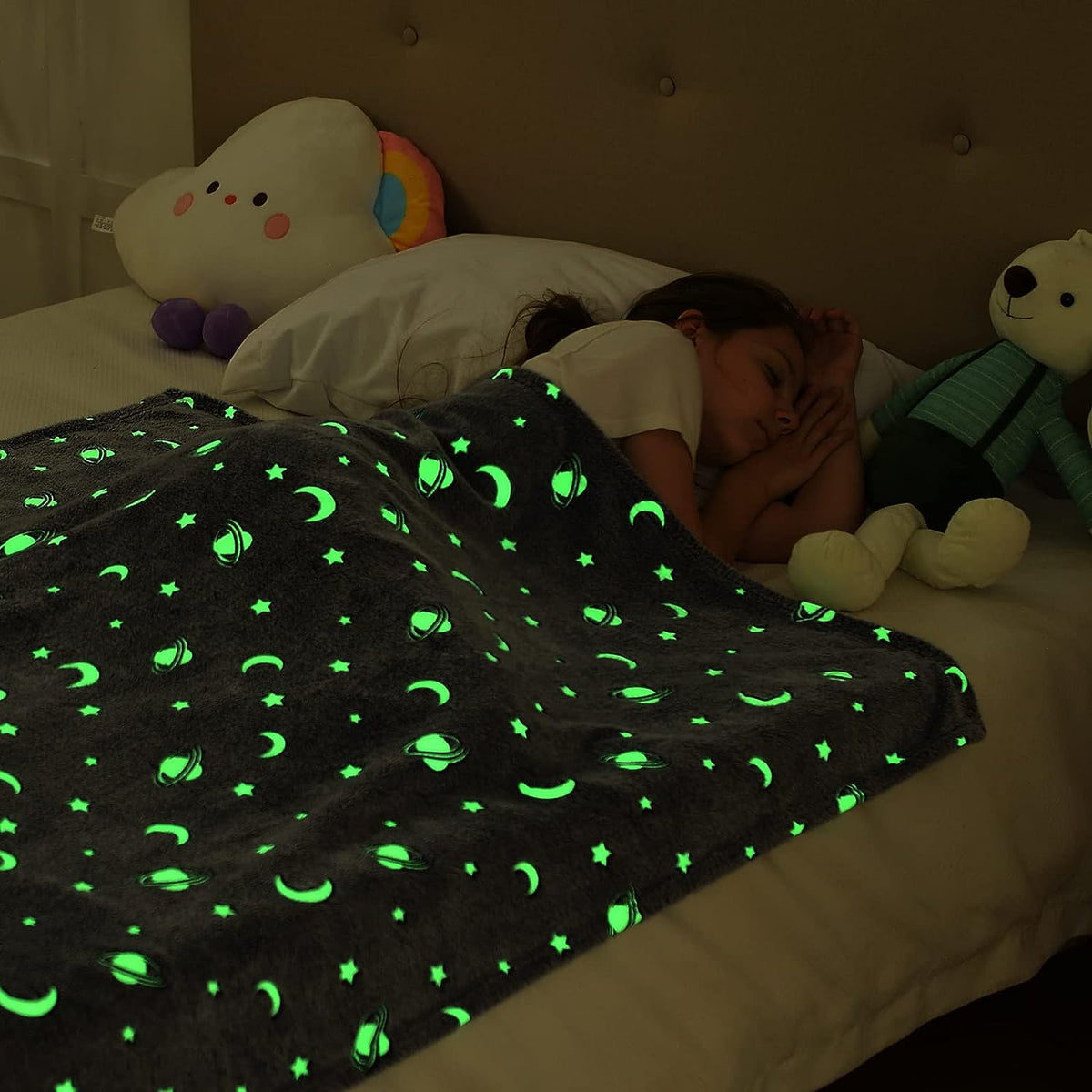 Coperta Magica per bambini plaid in pile con stelle che si illuminano al buio 180 x 100