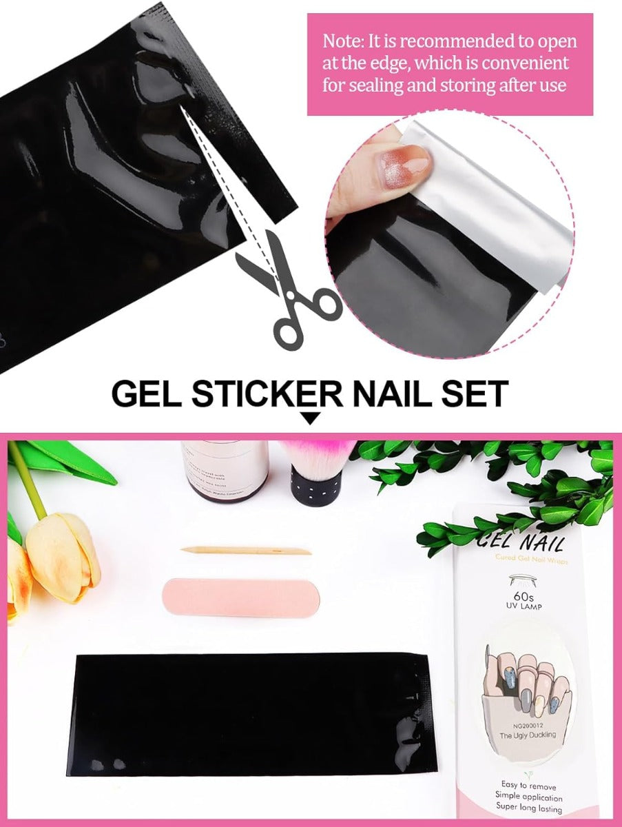 20 Strisce di Adesivi per Smalto in Gel Semipolimerizzato - Autoadesivi per Nail Art con Lima per Unghie e Bastoncino di Legno