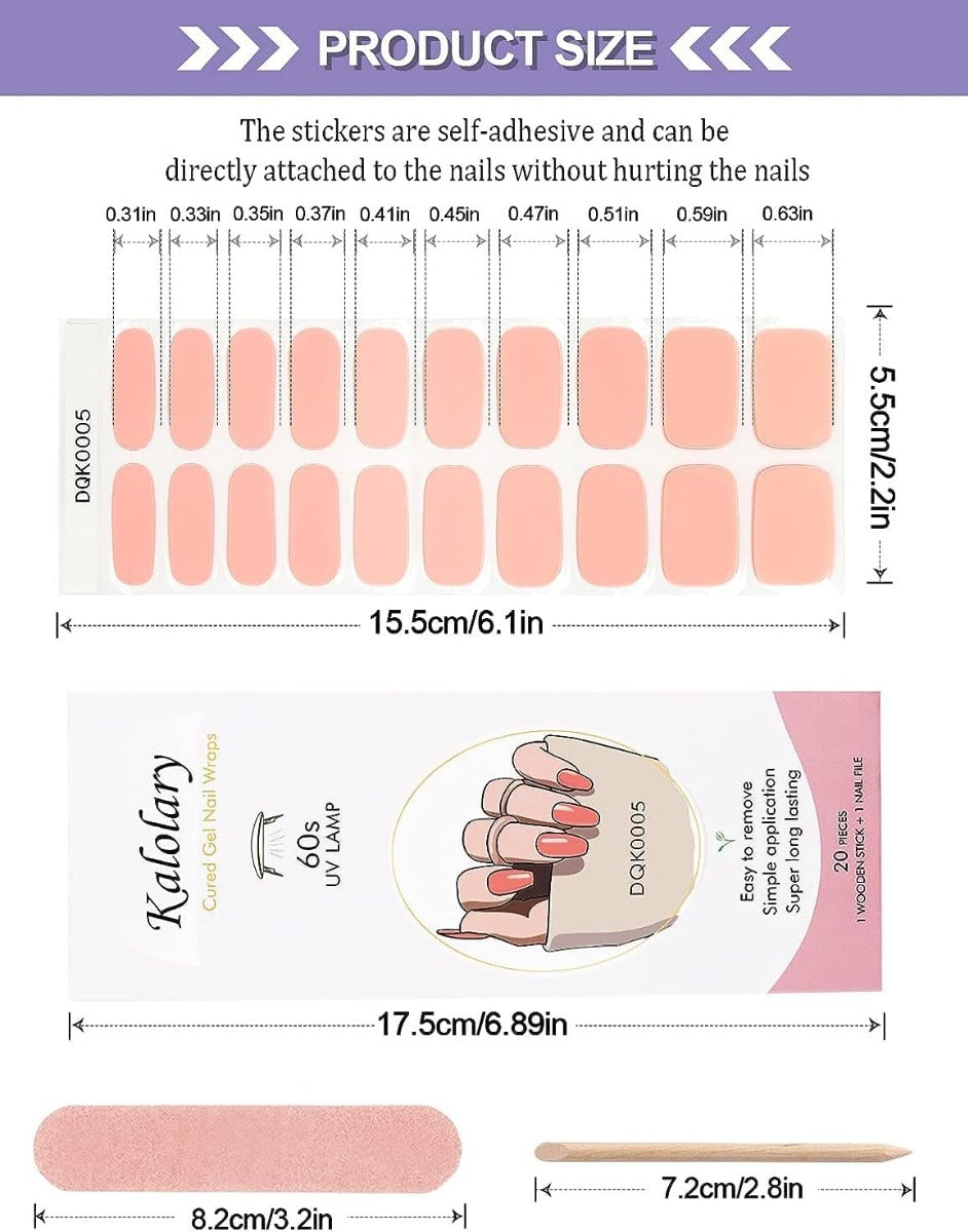 Kit Adesivi per Unghie in Gel Semipolimerizzato - 20 Strisce Autoadesive con Accessori per Manicure rosa cristallo