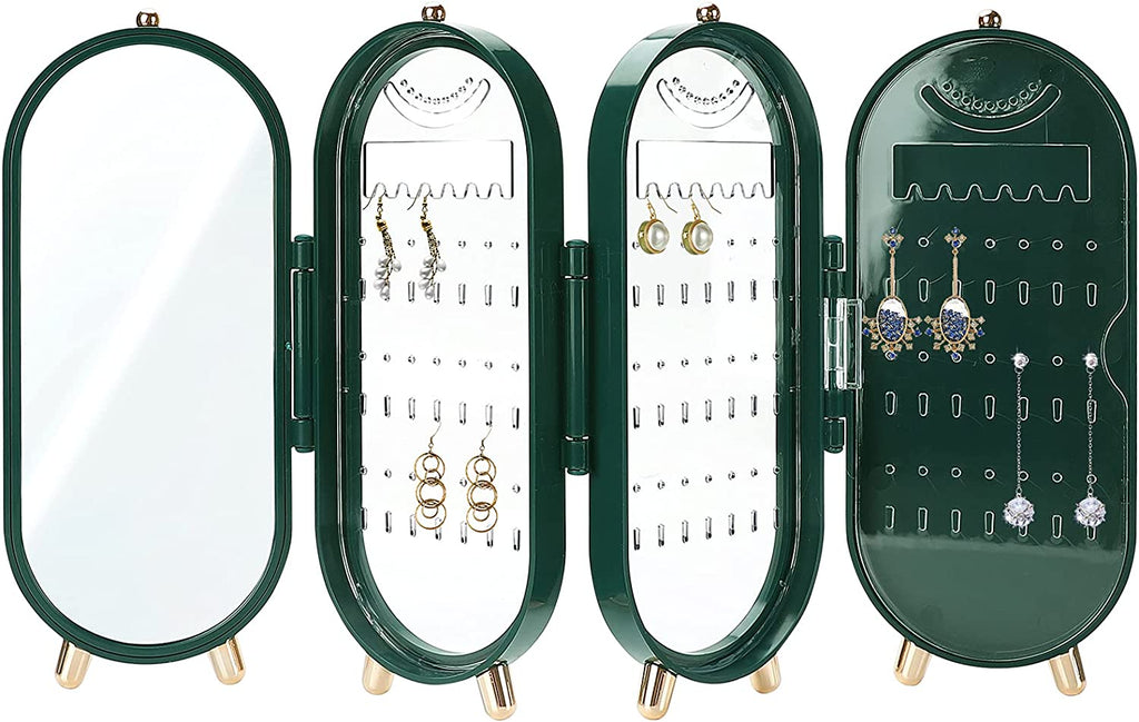 Organizer per orecchini da appendere, elegante custodia a specchio, resistente per gioielli da donna, per la casa e per rivenditori, verde, 153 scomparti per orecchini e 24 tacche