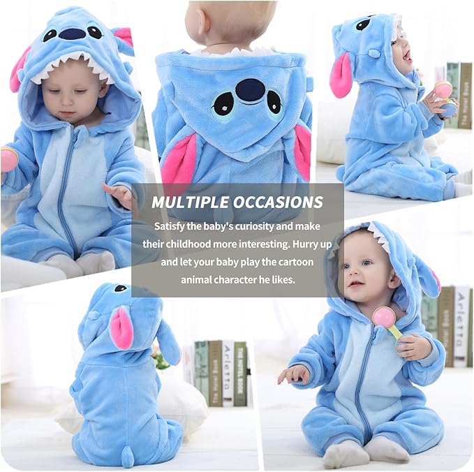 Costume da Animale per Bimbi 80 cm - Baby Stitch in Flanella Morbida, Calda e Confortevole