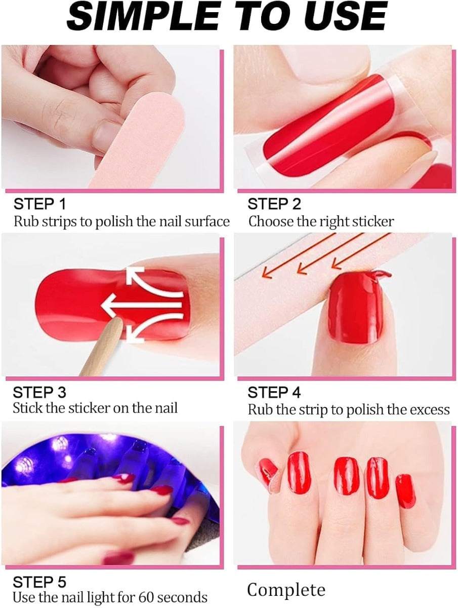 Kit Strisce Adesive per Unghie in Gel - 20 Pezzi con Lima e Bastoncino per Manicure Perfetta rosso