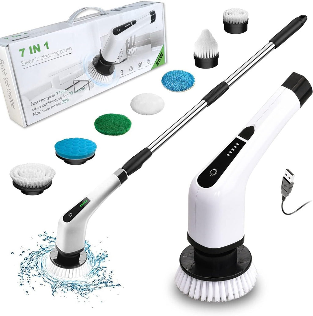 Spazzola Elettrica Rotante Senza Fili, Scrubber Multiuso con 7 Testine Sostituibili