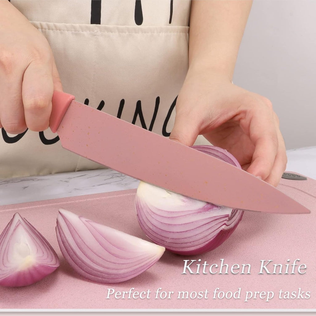 Set Coltelli da Cucina Colorati 6 Pezzi - Coltello Chef, Pane, Frutta, Multiuso, Pelapatate e Forbici - Lama in Acciaio Inox