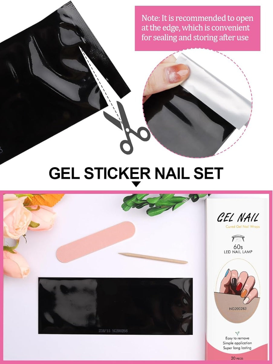 Kit Adesivi per Unghie in Gel Semipolimerizzato - 20 Strisce Autoadesive con Accessori per Manicure colorate